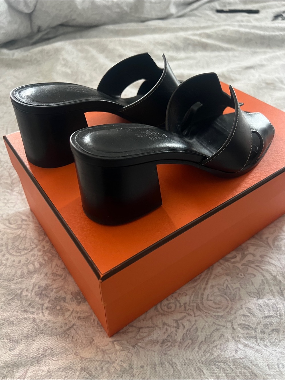 Hermes Black Leather H Sandal Mules - Picture 5 of 6